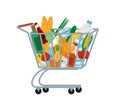 Supermarket shopping cart. Shopping trolley full of food. Vector illustration. Royalty Free Stock Photo