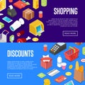 Supermarket shopping isometric posters set