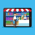 Supermarket shopping online on mobile computer