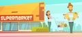 Supermarket Shopping Outdoor Retro Cartoon Poster