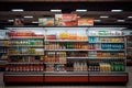 Supermarket shopping. Products on store shelfs, front view