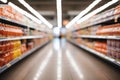 Supermarket store aisle with an abstract and blurred interior backdrop Royalty Free Stock Photo