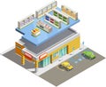 Supermarket Store Building Isometric Exterior View