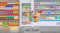 Supermarket store interior with goods. Royalty Free Stock Photo