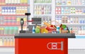 Supermarket store interior with goods. Royalty Free Stock Photo