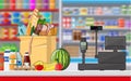 Supermarket store interior with goods. Royalty Free Stock Photo