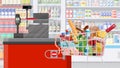 Supermarket store interior with goods. Royalty Free Stock Photo