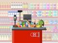 Supermarket store interior with goods. Royalty Free Stock Photo