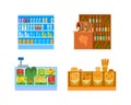 Supermarket Stores, Empty Shop Departments Vector