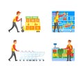 Supermarket Stores Male Workers at Work Vector