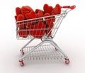 Supermarket trolley full of red hearts Royalty Free Stock Photo