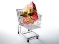 Supermarket trolley with a huge gift inside. Royalty Free Stock Photo