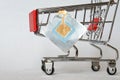 Supermarket trolley and RFID tag. Shoplifting Prevention. Goods security and alarm. Free space for an inscription. Light