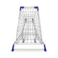 Supermarket trolley top. Photo realistic shop trolly cart above view, empty shopping metal basket wheels carting Royalty Free Stock Photo