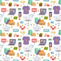 Supermarket web shop cartoon vector seamless pattern background