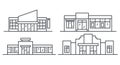 Supermarkets icons set. Mall centre outline illustration. Shop buildings set. Vector