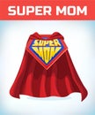 Supermom sign. Super mom. Mother day. Shield isolated on blue background. vector illustration.