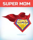 Supermom sign. Super mom. Mother day. Shield isolated on blue background. vector illustration.