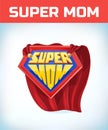 Supermom sign. Super mom. Mother day. Shield isolated on blue background. vector illustration.