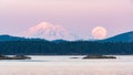 Supermoon over Mount Baker in Washington state taken from Sidney, BC Canada (on Vancouver Island) Royalty Free Stock Photo