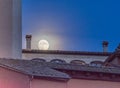 Supermoon over the rooftops of the old town of Girona, Catalonia