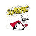 Vector hand drawn illustration with text and funny pig super hero character in red cloak isolated on white background. Royalty Free Stock Photo