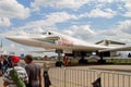 Supersonic strategic bomber-missile carrier with variable sweep