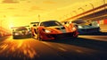 Supersports car race on a circuit created with Generative AI. Racing cars on a highway.