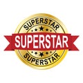 superstar 3d gold badge with red ribbon on white