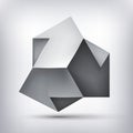 Volume polyhedron gray crystal. 3D low polygon geometry. Impossible shape, unreal 3 arrows. Abstract vector element for you design Royalty Free Stock Photo