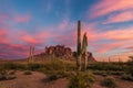 The Superstition Mountains at sunset in Lost Dutchman State Park, Arizona Royalty Free Stock Photo