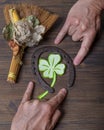 Superstitious gestures and lucky objects in the Italian tradition, such as horns, four-leaf clover and horseshoe