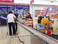 Superstore or supermarket checkout.
