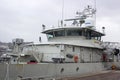 The superstructure and bridge of the Belgian navy ship Castor berthed at Kennedy Wharf in the city of Cork Harbour Ireland