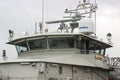 The superstructure and bridge of the Belgian navy ship Castor berthed at Kennedy Wharf in the city of Cork Harbour Ireland