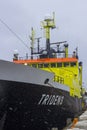 The superstructure and bridge of the Dutch fisheries+ research vessel Tridens berthed at Kennedy Wharf in the city of Cork Royalty Free Stock Photo