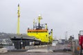 The superstructure and bridge of the Dutch fisheries+ research vessel Tridens berthed at Kennedy Wharf in the city of Cork Royalty Free Stock Photo