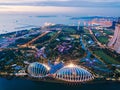 Supertree Grove. Garden by the bay in Marina Bay area in Singapore City. Aerial view at night