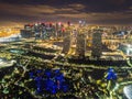 Supertree Grove. Garden by the bay in Marina Bay area in Singapore City. Aerial view at night Royalty Free Stock Photo