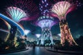 Supertree Grove at Gardens by the Bay in Singapore. Gardens by the Bay is a popular tourist attraction in Singapore, Supertrees at