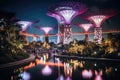 Supertree Grove at Gardens by the Bay in Singapore, Supertrees at Gardens by the Bay, AI Generated