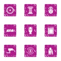 Supervision of museum icons set, grunge style