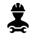 Supervisor icon vector male construction worker person profile avatar with hardhat helmet and wrench or spanner tool