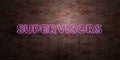 SUPERVISORS - fluorescent Neon tube Sign on brickwork - Front view - 3D rendered royalty free stock picture