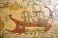 Supervisors on a ship in The Great Hunt Mosaic Villa Romana del Casale Sicily, Italy Royalty Free Stock Photo