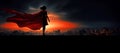 Superwoman Superhero in Red Cape Over Night City