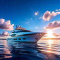 superyacht cutting through azure waters