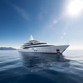 Superyacht is moving fast on the water top view