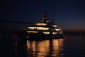 Superyacht at water night. Generate Ai