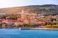 Supetar city in Brac island, Croatia. View from the sea. Picturesque scenic view on Supetar on Brac island, Croatia. Panoramic